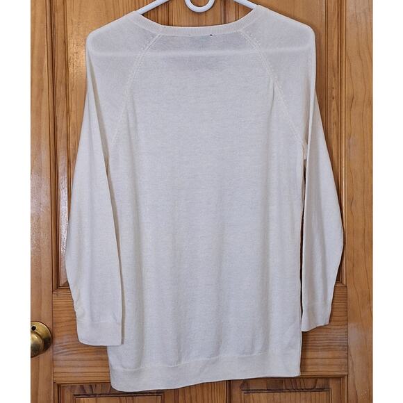 Talbots Sweater Women's Medium Sequin Snowflake Wool Blend Minimalist Neutral - Picture 4 of 7